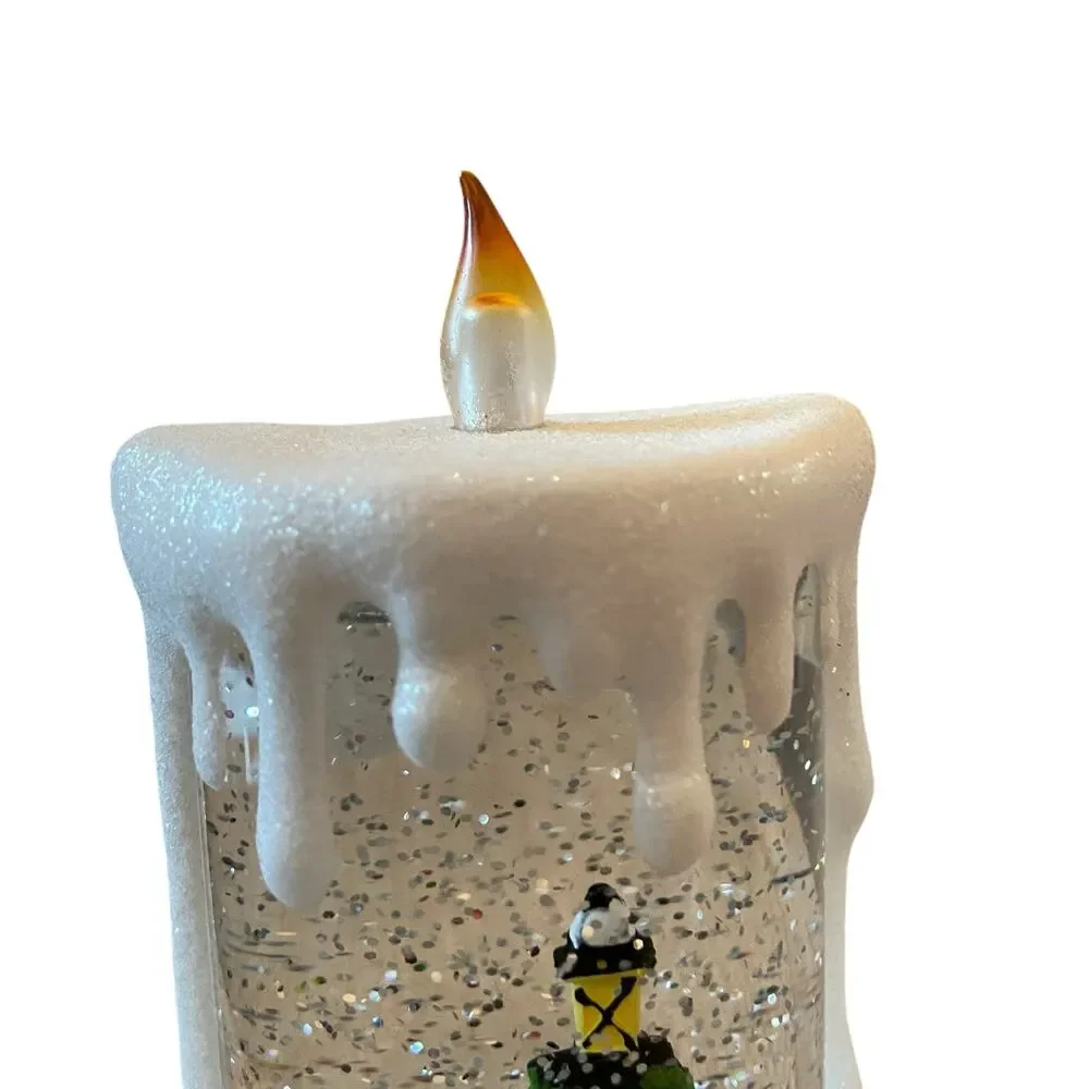 Illuminated Silver Glitter Pedestal Candle 13in Christmas Holiday Snowman New